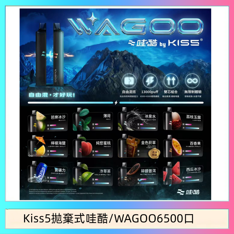Kis5 6500 WAGOO哇酷Kiss5 6500口拋棄式 | 自由混搭雙口味 | 雙芯組合